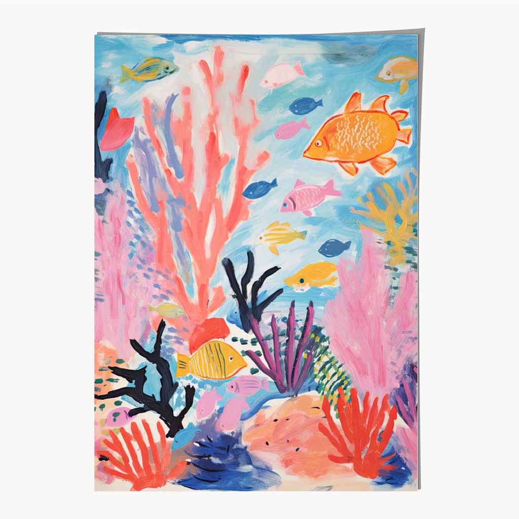 Modern Illustration Pink, Colourful Underwater No 1 Nursery Art Poster | Wall Art Plaza