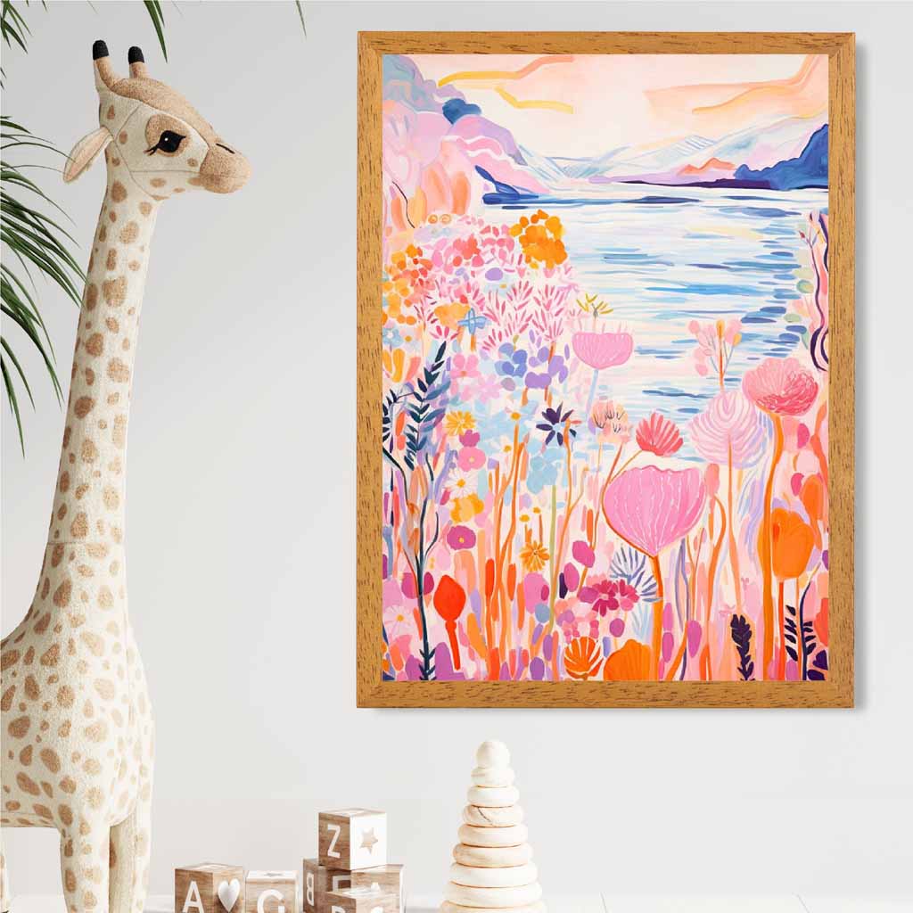 Quirky Modern Pink, Colourful Coastal Scene  Art Poster | Wall Art Plaza