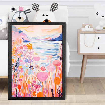 Quirky Modern Pink, Colourful Coastal Scene  Art Poster | Wall Art Plaza