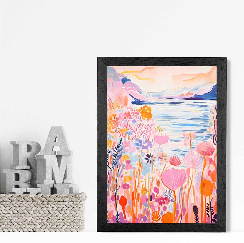 Quirky Modern Pink, Colourful Coastal Scene  Art Poster | Wall Art Plaza