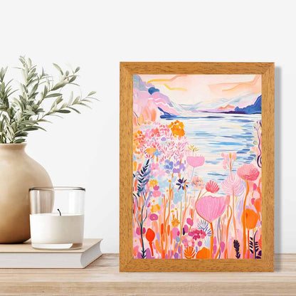 Quirky Modern Pink, Colourful Coastal Scene  Art Poster | Wall Art Plaza