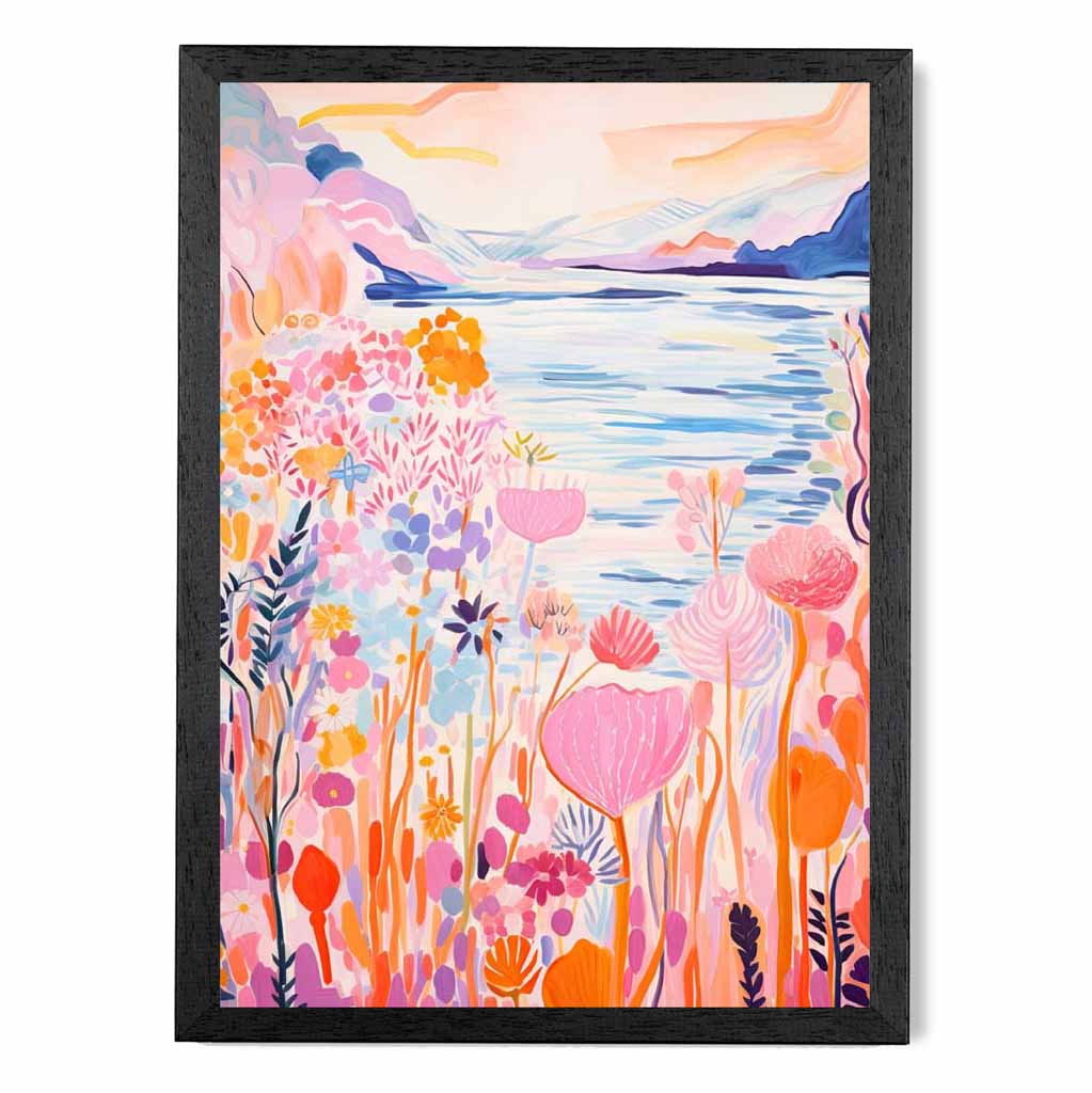 Quirky Modern Pink, Colourful Coastal Scene  Art Poster | Wall Art Plaza