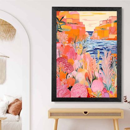 Quirky Modern Pink, Colourful Island Scene  Art Print | Wall Art Plaza