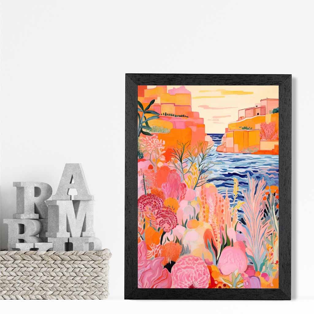 Quirky Modern Pink, Colourful Island Scene  Art Print | Wall Art Plaza