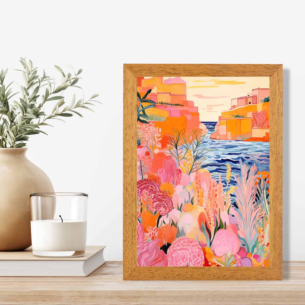 Quirky Modern Pink, Colourful Island Scene  Art Print | Wall Art Plaza