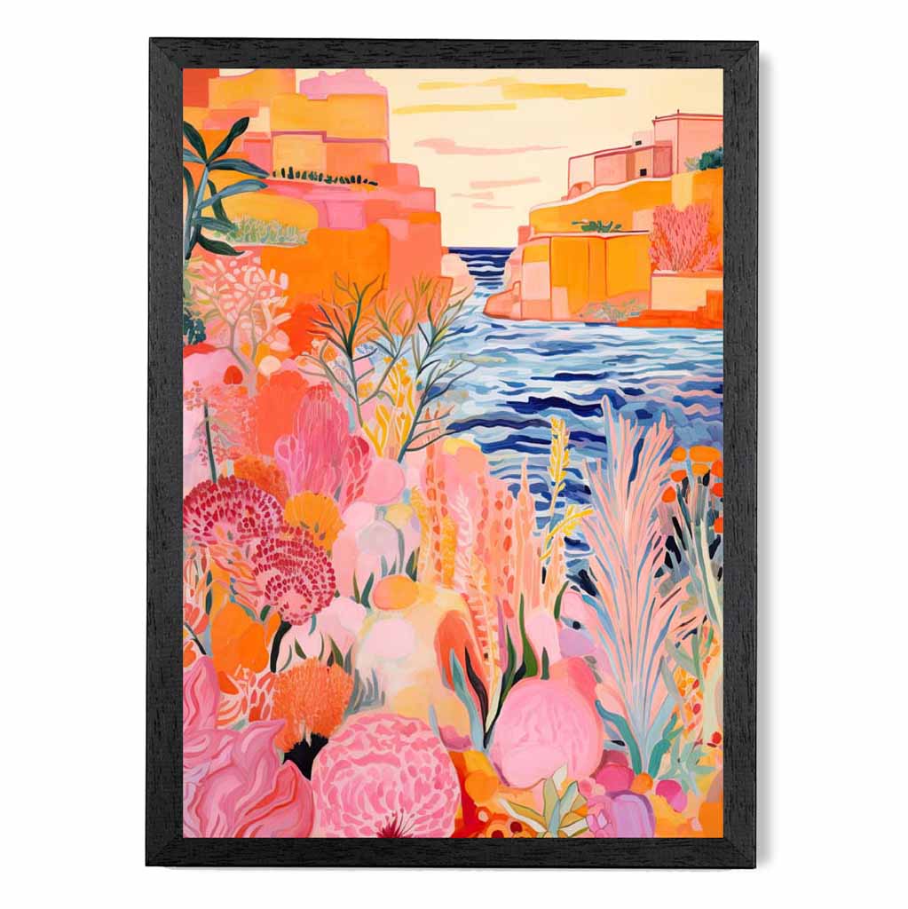 Quirky Modern Pink, Colourful Island Scene  Art Print | Wall Art Plaza