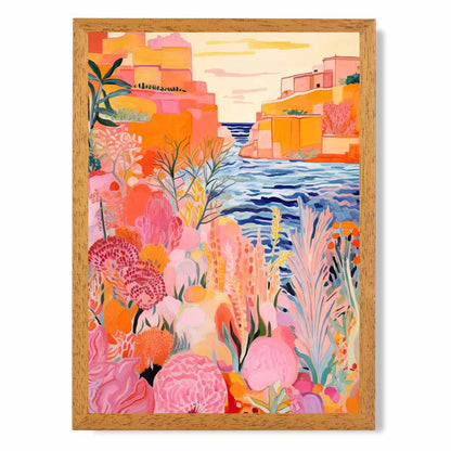 Quirky Modern Pink, Colourful Island Scene  Art Print | Wall Art Plaza