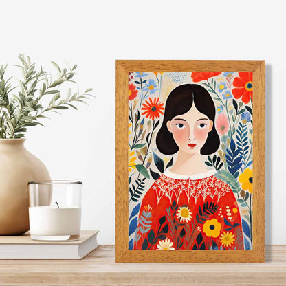 Quirky Bright Yellow, Red Flower Girl No 2  Art Poster | Wall Art Plaza