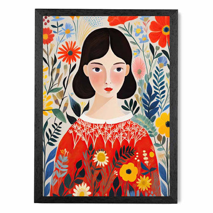 Quirky Bright Yellow, Red Flower Girl No 2  Art Poster | Wall Art Plaza