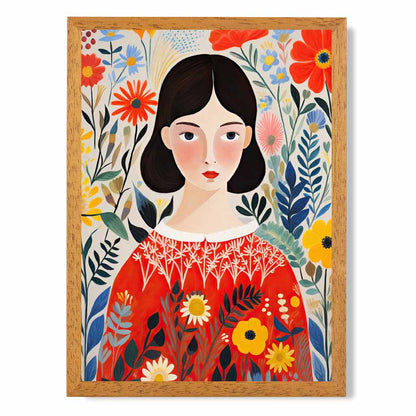 Quirky Bright Yellow, Red Flower Girl No 2  Art Poster | Wall Art Plaza