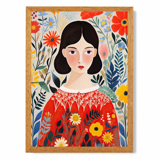 Quirky Bright Yellow, Red Flower Girl No 2  Art Poster | Wall Art Plaza