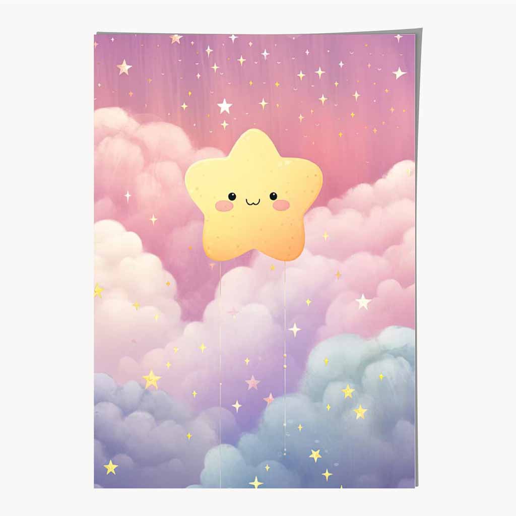 Modern Yellow, Pink Happy Star Nursery Art Print | Wall Art Plaza