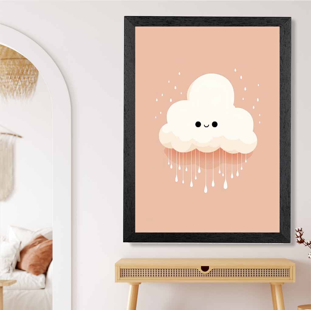 Modern Orange, Pink Happy Cloud Nursery Art Print | Wall Art Plaza