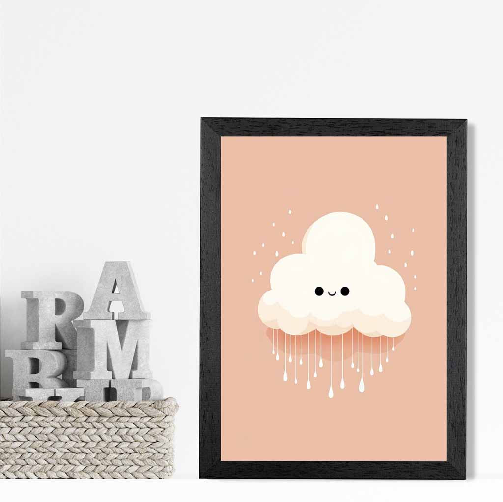 Modern Orange, Pink Happy Cloud Nursery Art Print | Wall Art Plaza