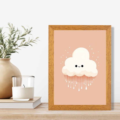 Modern Orange, Pink Happy Cloud Nursery Art Print | Wall Art Plaza