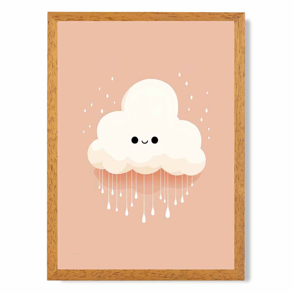 Modern Orange, Pink Happy Cloud Nursery Art Print | Wall Art Plaza