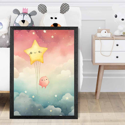 Modern Pink, Blue Star Gazing Nursery Art Print | Wall Art Plaza