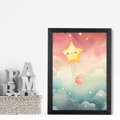 Modern Pink, Blue Star Gazing Nursery Art Print | Wall Art Plaza