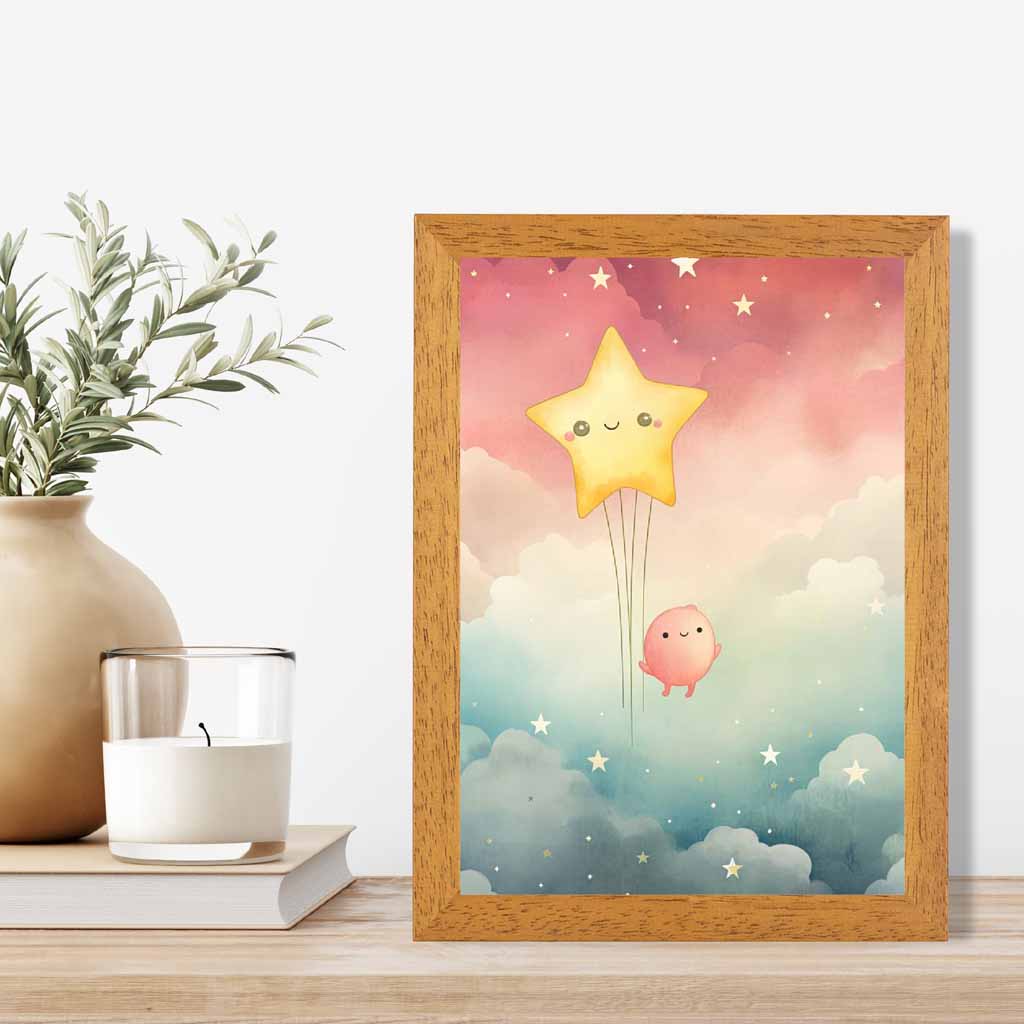 Modern Pink, Blue Star Gazing Nursery Art Print | Wall Art Plaza