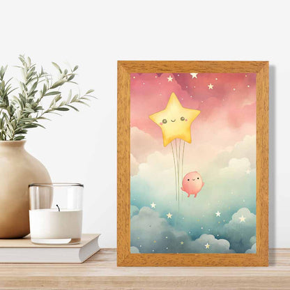 Modern Pink, Blue Star Gazing Nursery Art Print | Wall Art Plaza
