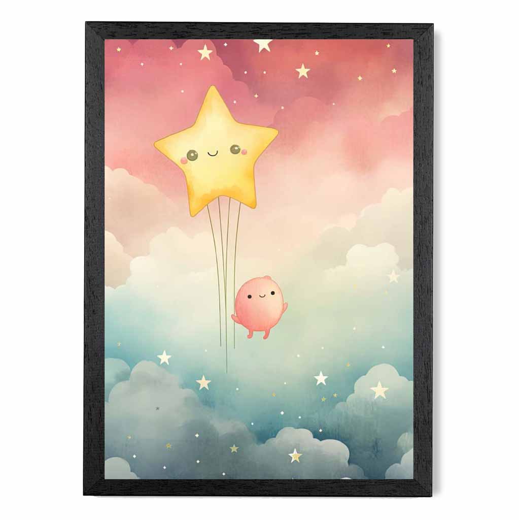 Modern Pink, Blue Star Gazing Nursery Art Print | Wall Art Plaza