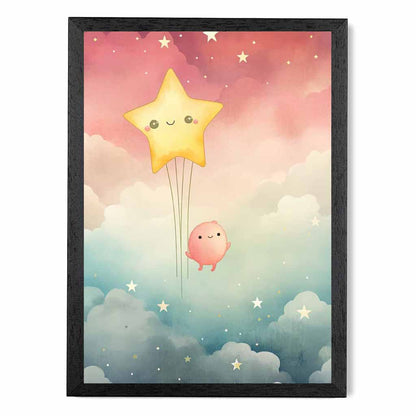 Modern Pink, Blue Star Gazing Nursery Art Print | Wall Art Plaza