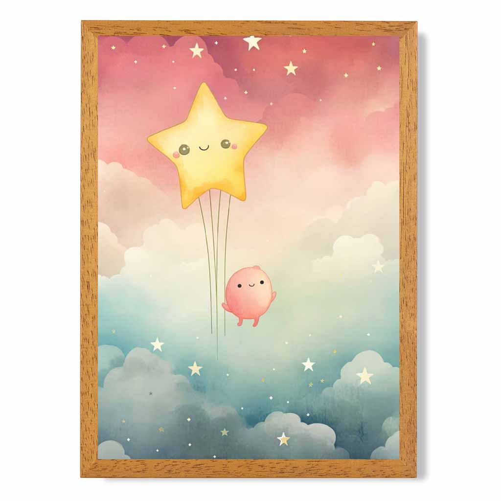 Modern Pink, Blue Star Gazing Nursery Art Print | Wall Art Plaza