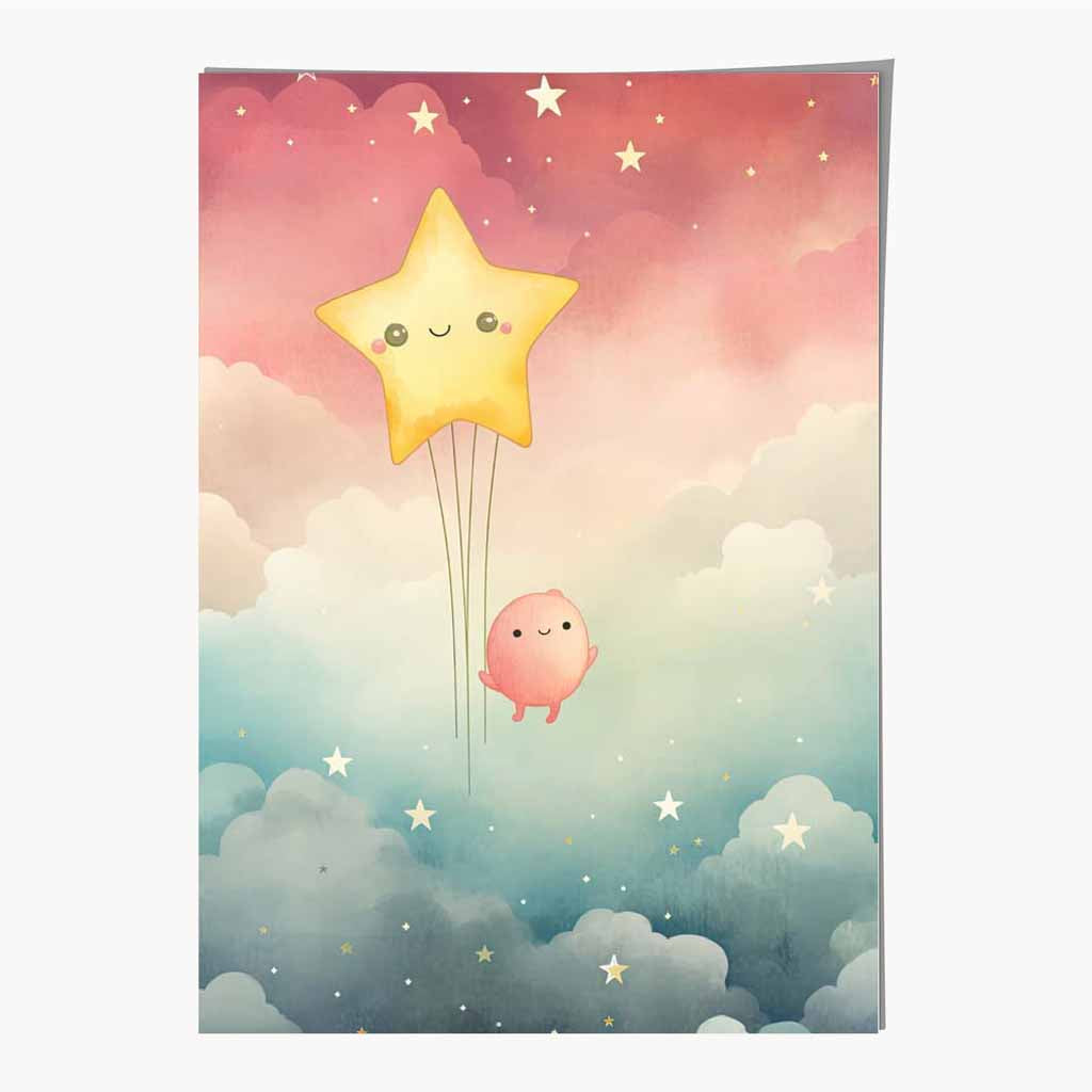 Modern Pink, Blue Star Gazing Nursery Art Print | Wall Art Plaza