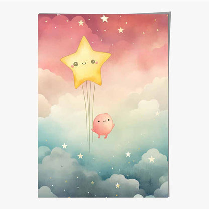 Modern Pink, Blue Star Gazing Nursery Art Print | Wall Art Plaza