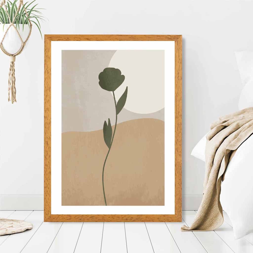 Boho Botanical Green, Beige Flower No 1 Art Print | Wall Art Plaza