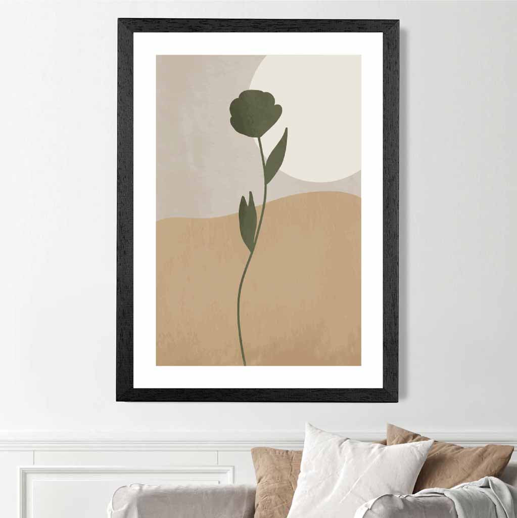 Boho Botanical Green, Beige Flower No 1 Art Print | Wall Art Plaza