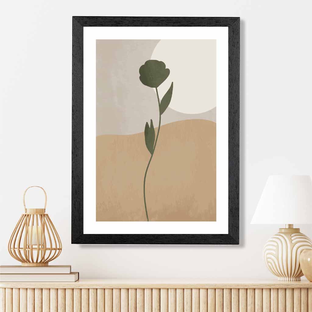 Boho Botanical Green, Beige Flower No 1 Art Print | Wall Art Plaza