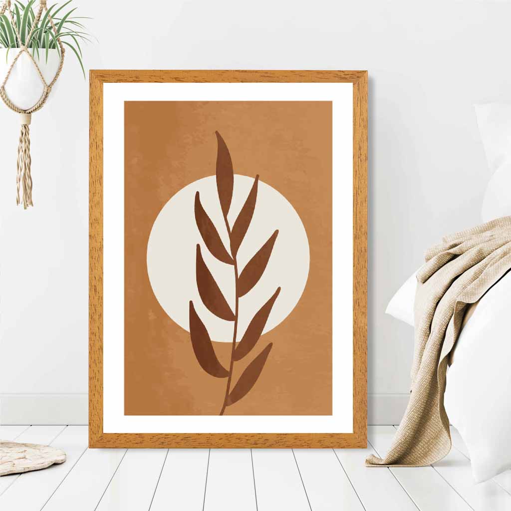 Boho Botanical Orange, Beige Leaf Art Print | Wall Art Plaza