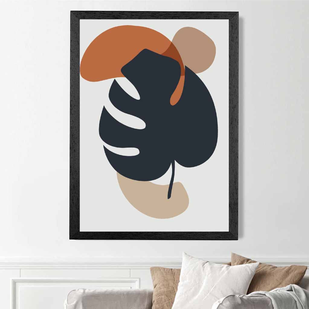 Modern Graphical Blue, Orange Leaf No 3 Art Poster | Wall Art Plaza