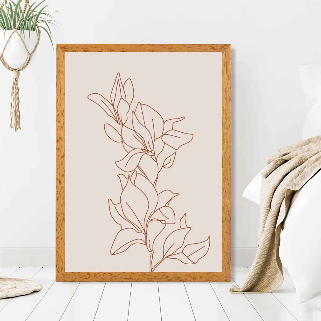  Line Art Ivory, Brown Sketch Flower No 2 Art Print | Wall Art Plaza