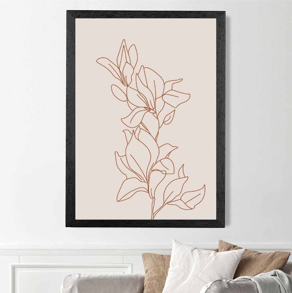  Line Art Ivory, Brown Sketch Flower No 2 Art Print | Wall Art Plaza