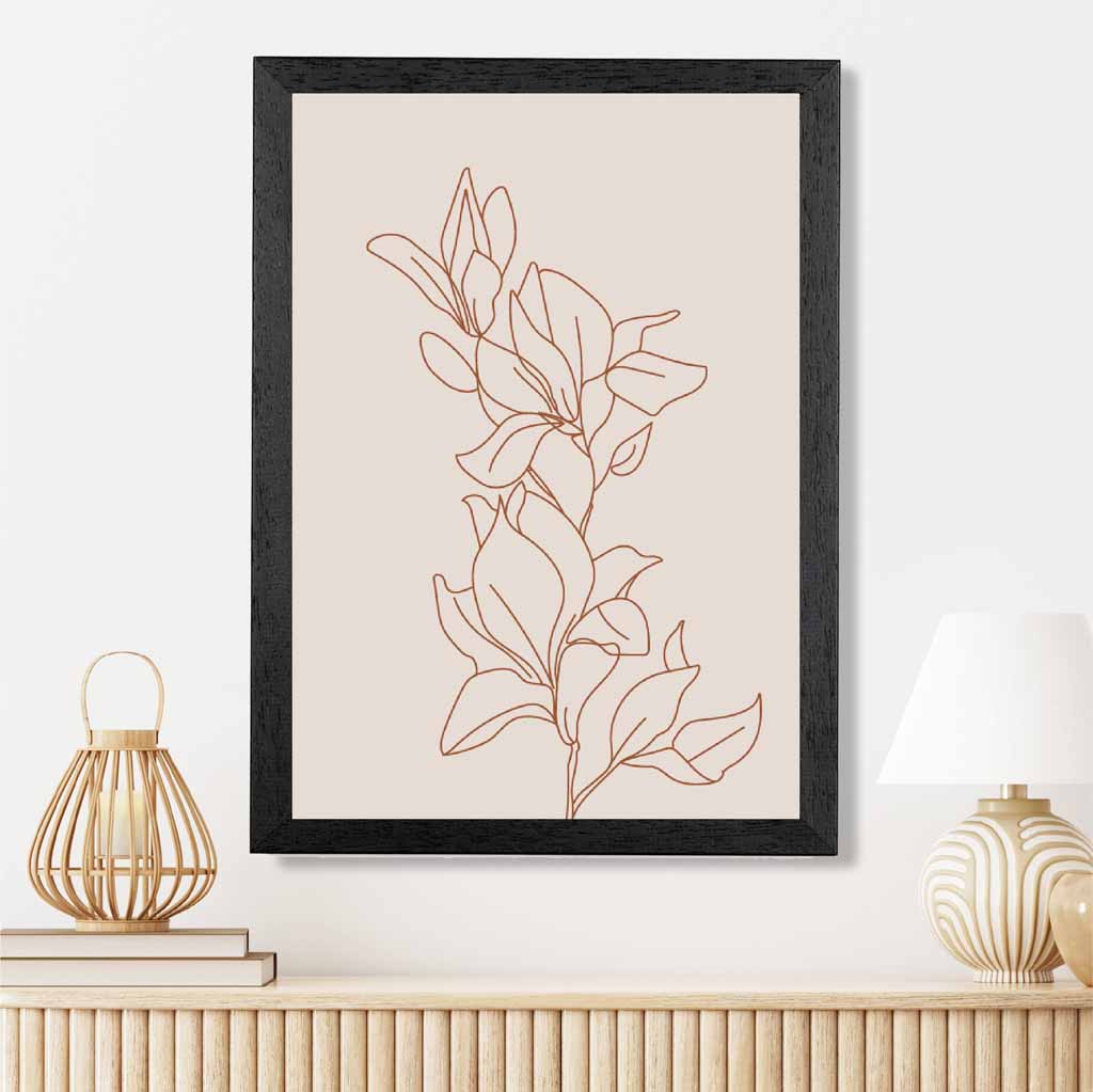  Line Art Ivory, Brown Sketch Flower No 2 Art Print | Wall Art Plaza