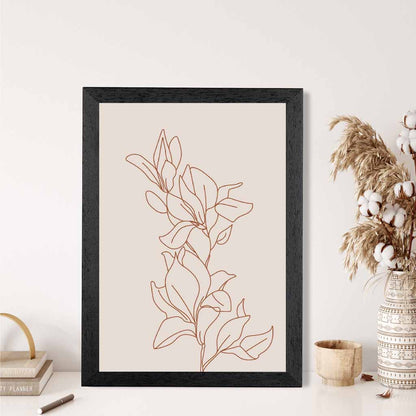  Line Art Ivory, Brown Sketch Flower No 2 Art Print | Wall Art Plaza