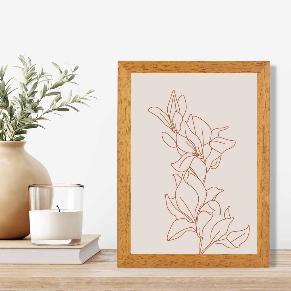  Line Art Ivory, Brown Sketch Flower No 2 Art Print | Wall Art Plaza