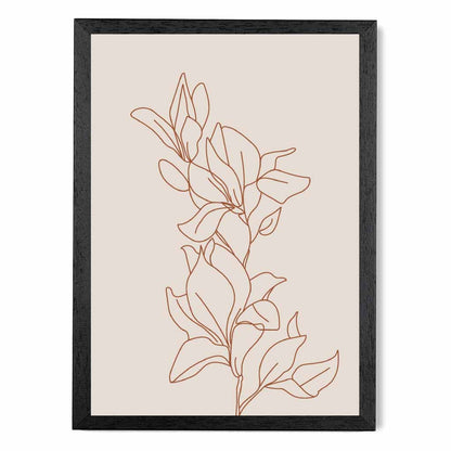  Line Art Ivory, Brown Sketch Flower No 2 Art Print | Wall Art Plaza