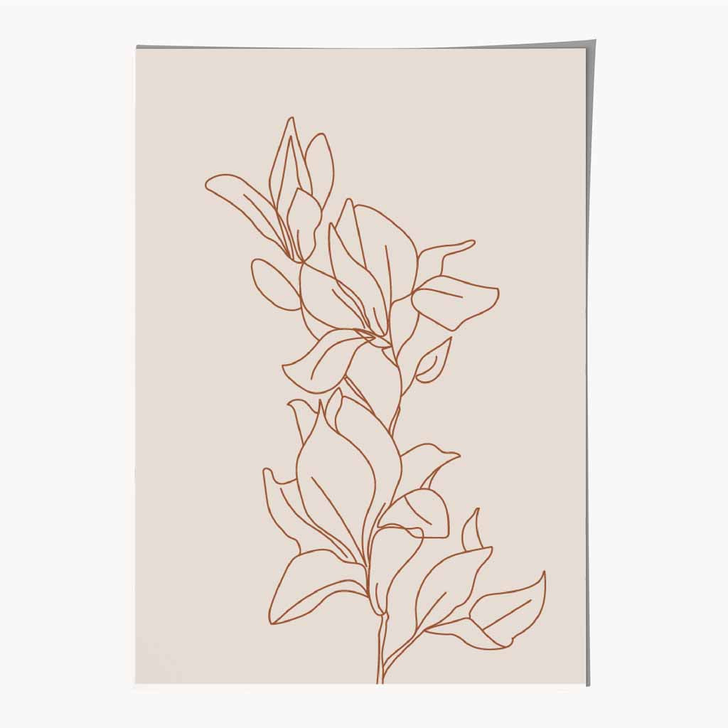  Line Art Ivory, Brown Sketch Flower No 2 Art Print | Wall Art Plaza