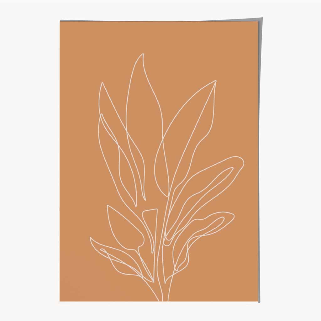  Line Art Orange, Ivory Sketch Flower No 3 Art Print | Wall Art Plaza