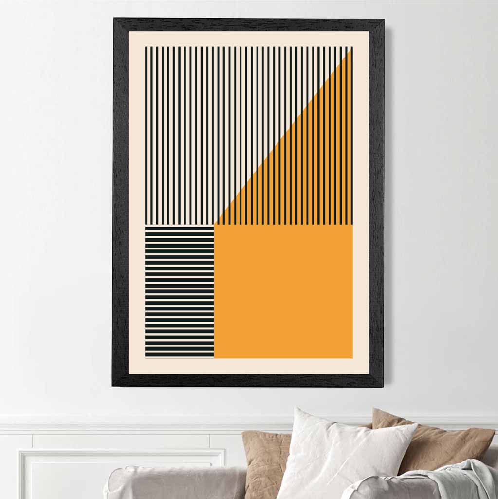 Mid Century Orange, Black Shapes No 1 Art Print | Wall Art Plaza