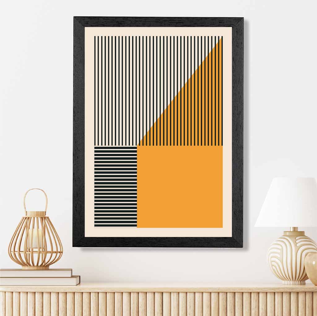 Mid Century Orange, Black Shapes No 1 Art Print | Wall Art Plaza