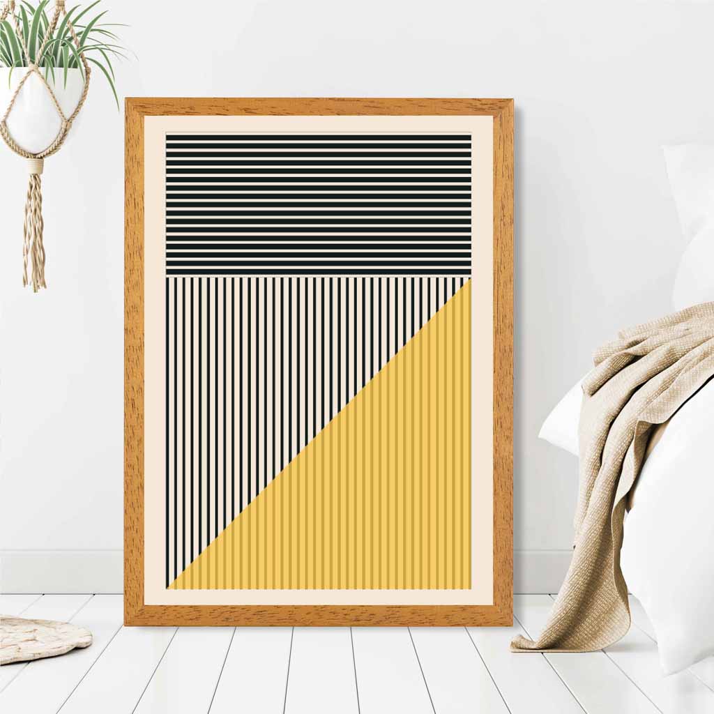 Mid Century Yellow, Black Shapes No 4 Art Print | Wall Art Plaza