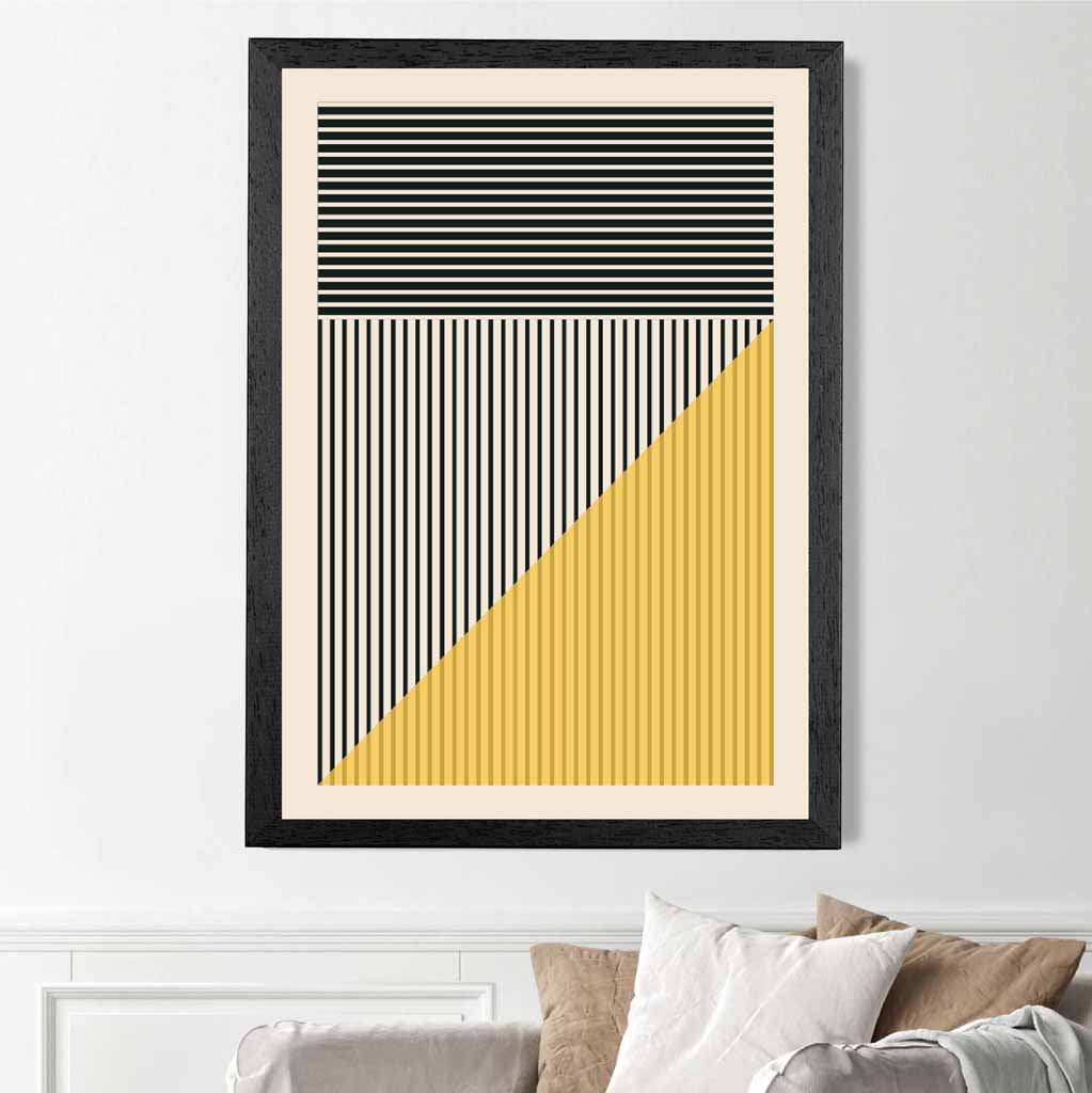 Mid Century Yellow, Black Shapes No 4 Art Print | Wall Art Plaza