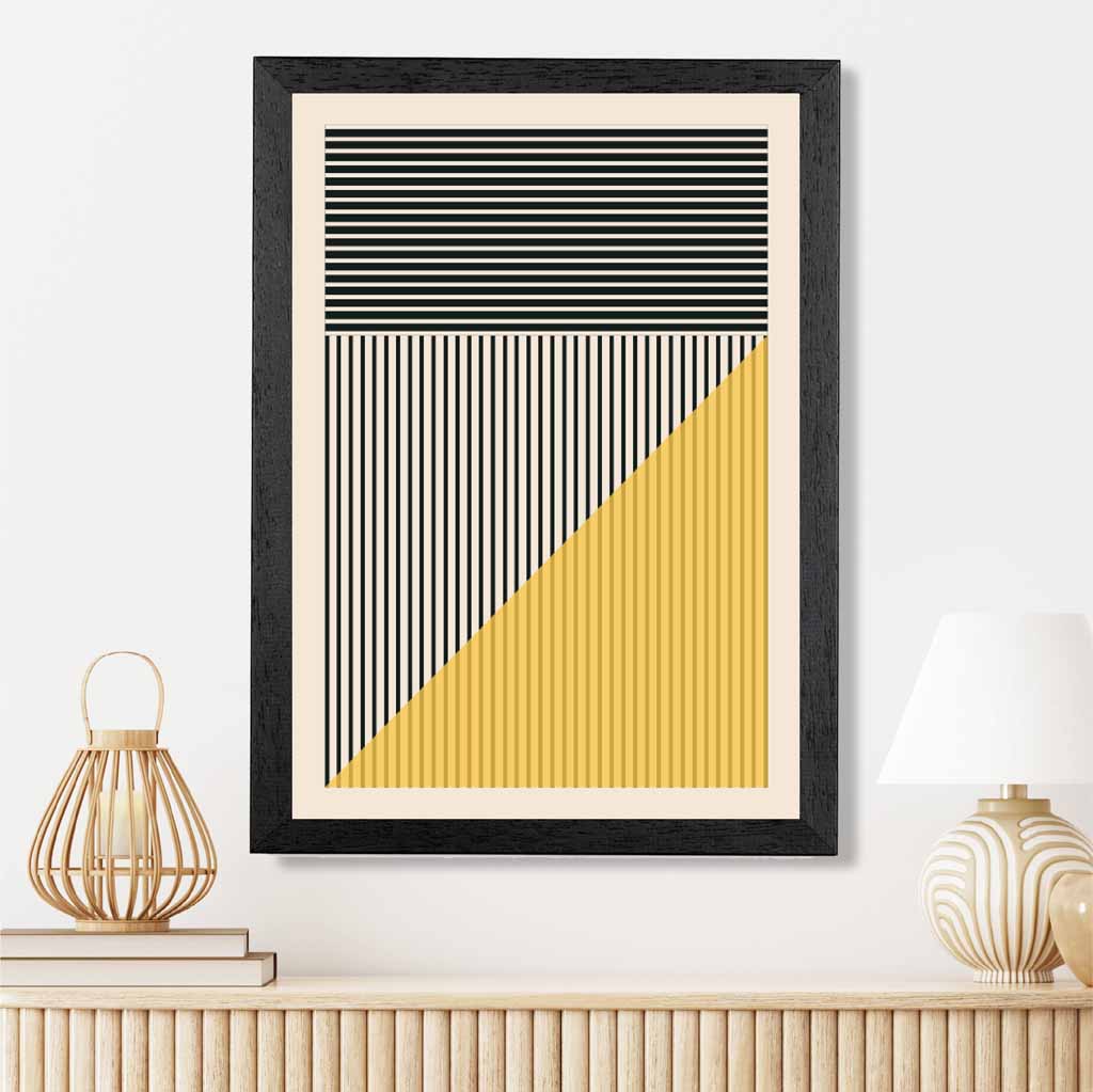 Mid Century Yellow, Black Shapes No 4 Art Print | Wall Art Plaza