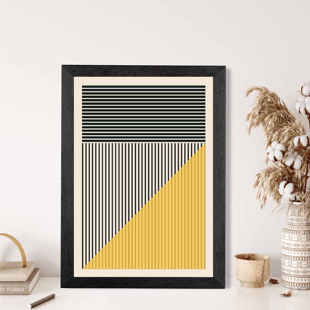 Mid Century Yellow, Black Shapes No 4 Art Print | Wall Art Plaza