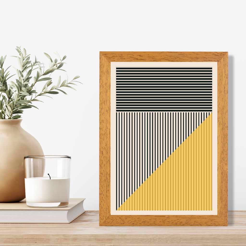 Mid Century Yellow, Black Shapes No 4 Art Print | Wall Art Plaza