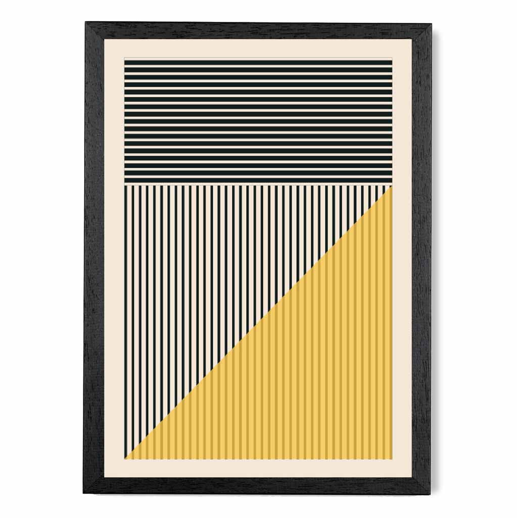 Mid Century Yellow, Black Shapes No 4 Art Print | Wall Art Plaza